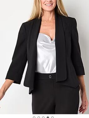 Evan Picone Black Label Open-Front Cropped Jacket 3/4 Sleeve SZ 18 Black